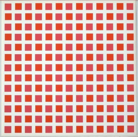 シルクスクリーン Morellet - 1 carré rouge 1 carré orange