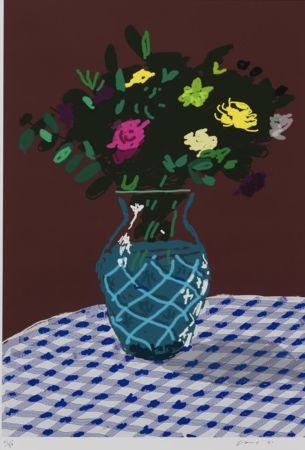 多数の Hockney - 21st March 2021, Purple and Yellow Flowers in a Vase