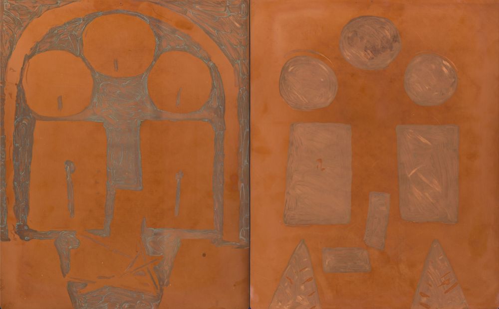 エッチングと　アクチアント Picasso - 2 Original copper plates & printers proof for Pablo Picasso- La Californie (Interieur Rouge)