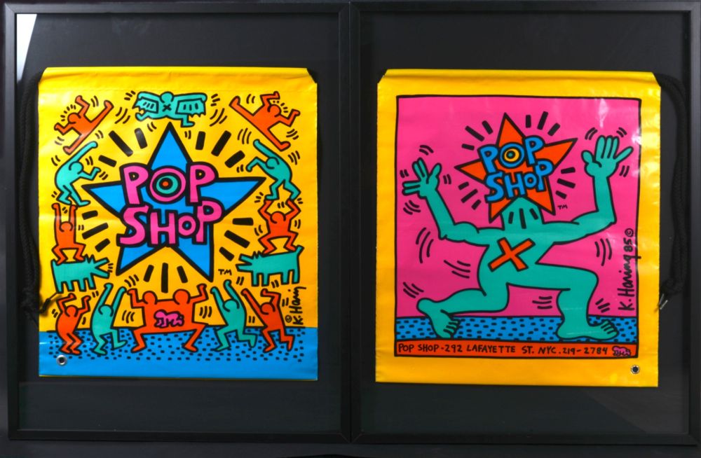 シルクスクリーン Haring - 2 Pop shop Bag, 1986 - Framed