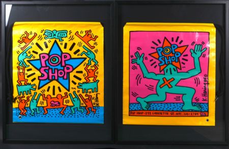 シルクスクリーン Haring - 2 Pop shop Bag, 1986 - Framed