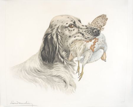 エッチング Danchin - 49 Setter et Perdrix - English Setter and Partridge (Original)