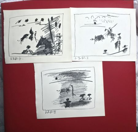 リトグラフ Picasso - A Los Toros Avec Picasso- 3 plates