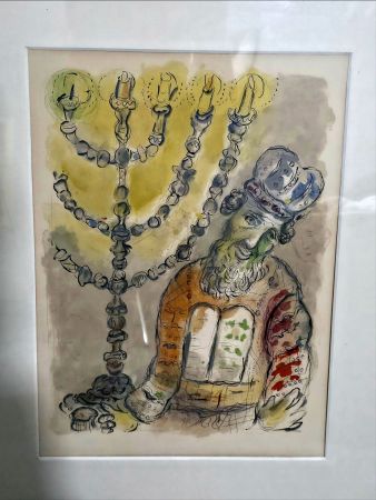 リトグラフ Chagall - Aaron and the Seven Branched Lampstand Story of Exodus 1966