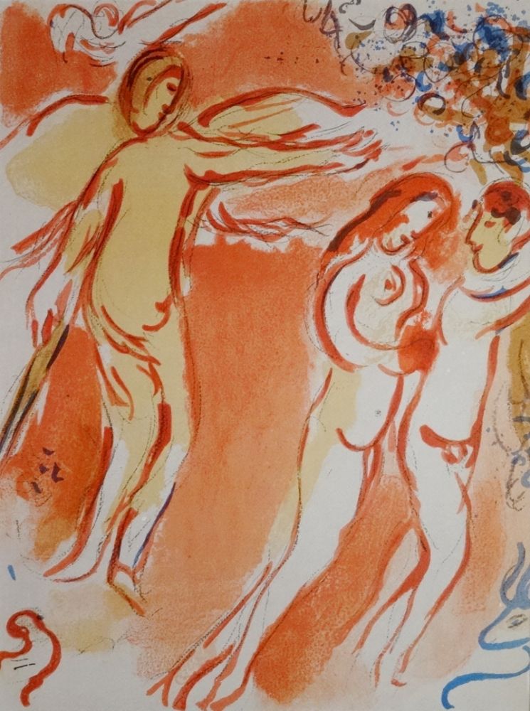 リトグラフ Chagall - Adam et Eve chassés du jardin d'Eden