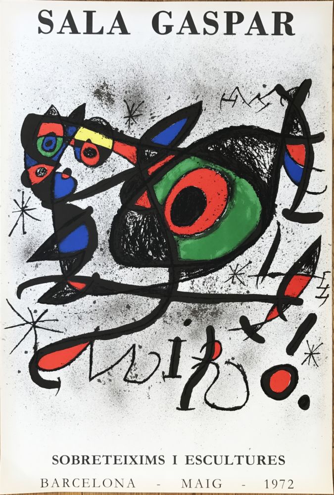 リトグラフ Miró - Affiche pour l’ exposition “Sobreteixims i escultures”. Sala Gaspar, Barcelona.