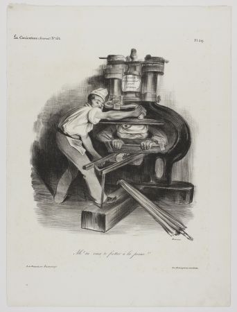 リトグラフ Daumier - Ah! Tu veux te frotter à la presse!! 