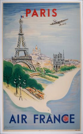 リトグラフ Manset - Air France Paris, vers 1950 - Hand-signed