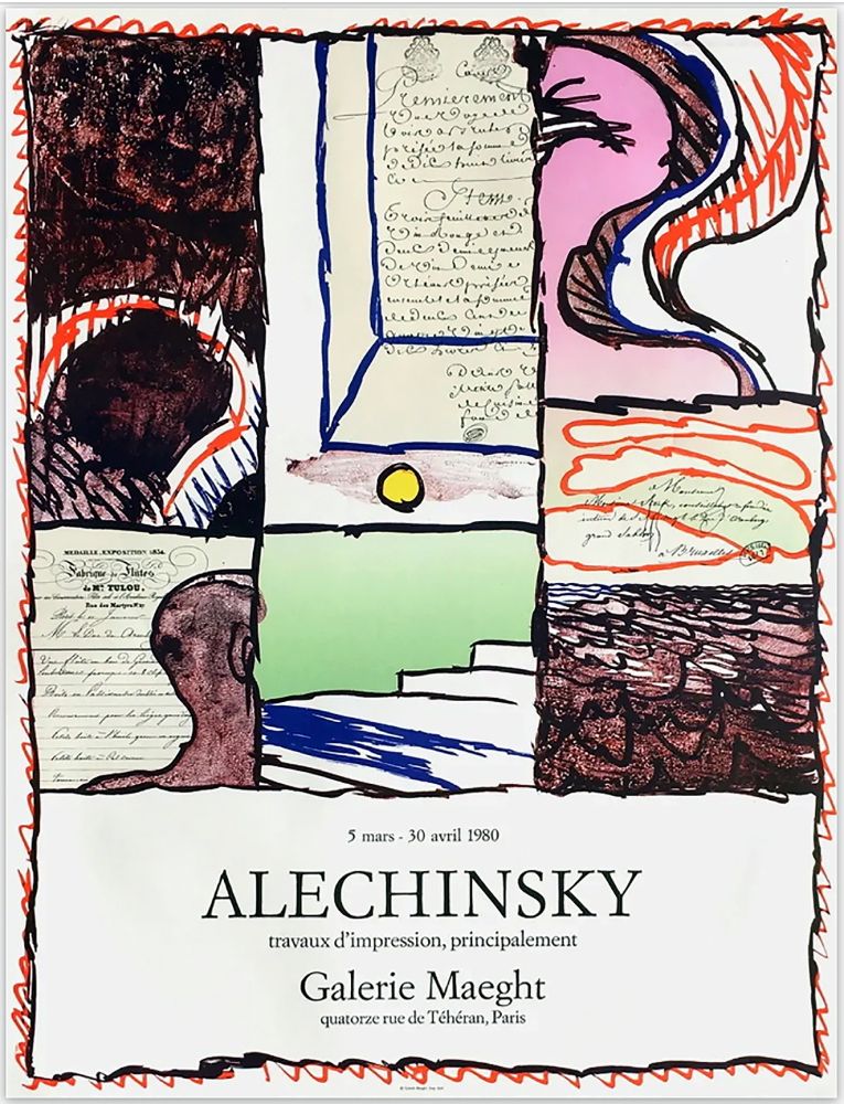 掲示 Alechinsky - ALECHINSKY TRAVAUX D'IMPRESSION, PRINCIPALEMENT.  Galerie Maeght 1980. Affiche originale en lithographie.