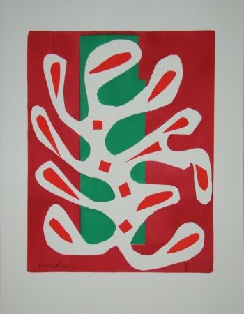 ステンシル Matisse - Algue blanche sur fond rouge et vert