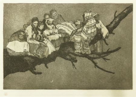 エッチング Goya - Andarse Po Las Ramas; Disparate Ridiculo, (plate 3 from Los Proverbios)
