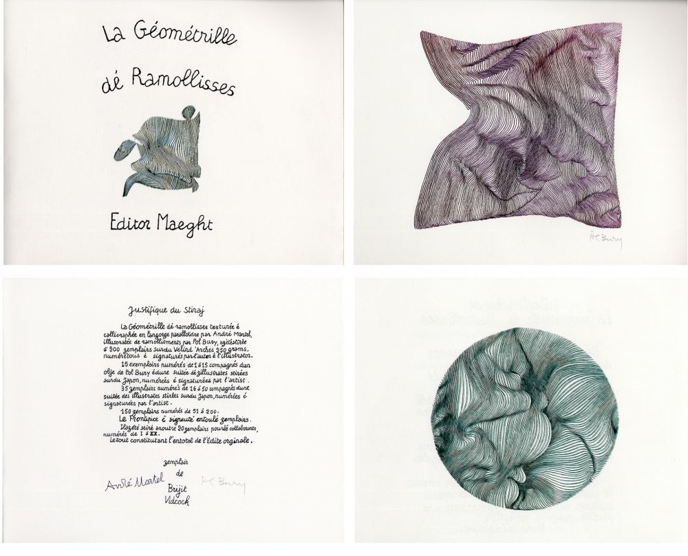 挿絵入り本 Bury - André MARTEL : LA GÉOMÉTRILLE DÉ RAMOLLISSES. Textures paralloïdes d'André Martel vec dé mollimages de Pol Bury (1975)