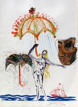 リトグラフ Dali - Anti-Umbrella with Atomized Liquid, from Imaginations and Objects of the Future 