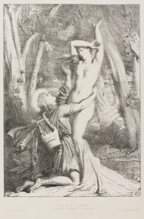リトグラフ Chassériau - Apollon et Daphne