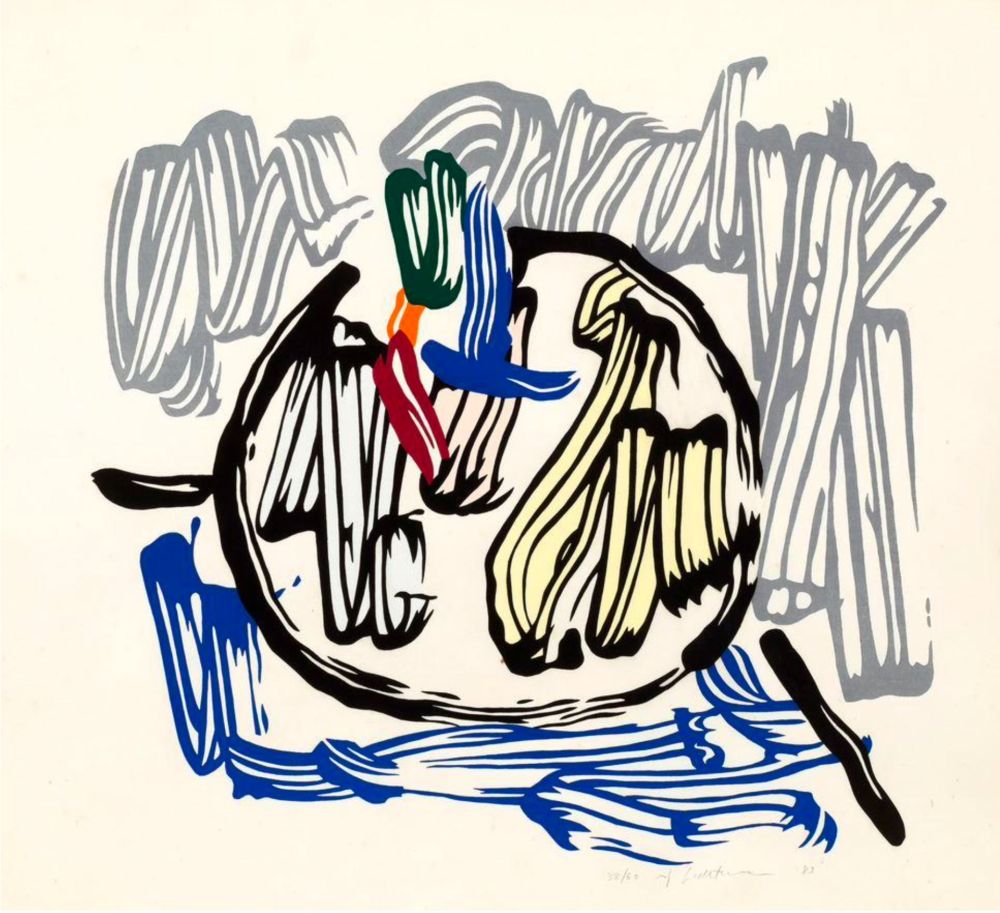 木版 Lichtenstein - Apple with Gray Background
