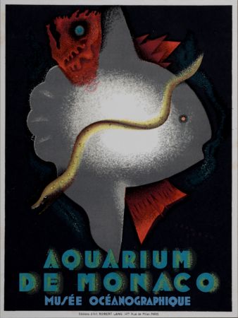 リトグラフ Carlu - Aquarium de Monaco, 1928