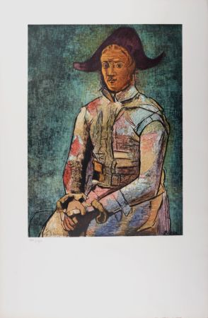 リトグラフ Picasso (After) - Arlequin (Le peintre Jacinto Salvado en Arlequin), 1964.