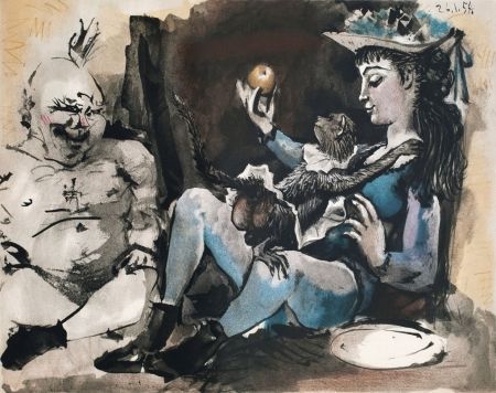 リトグラフ Picasso - Arlequín con mono