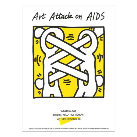 シルクスクリーン Haring - Art Attack on Aids Vintage Poster