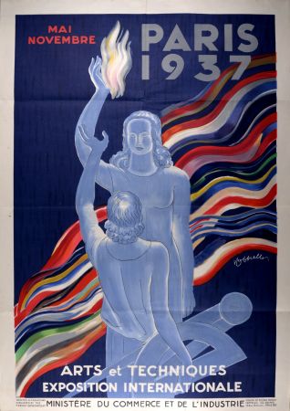 リトグラフ Cappiello - Arts et techniques, Exposition Internationale Paris 1937.