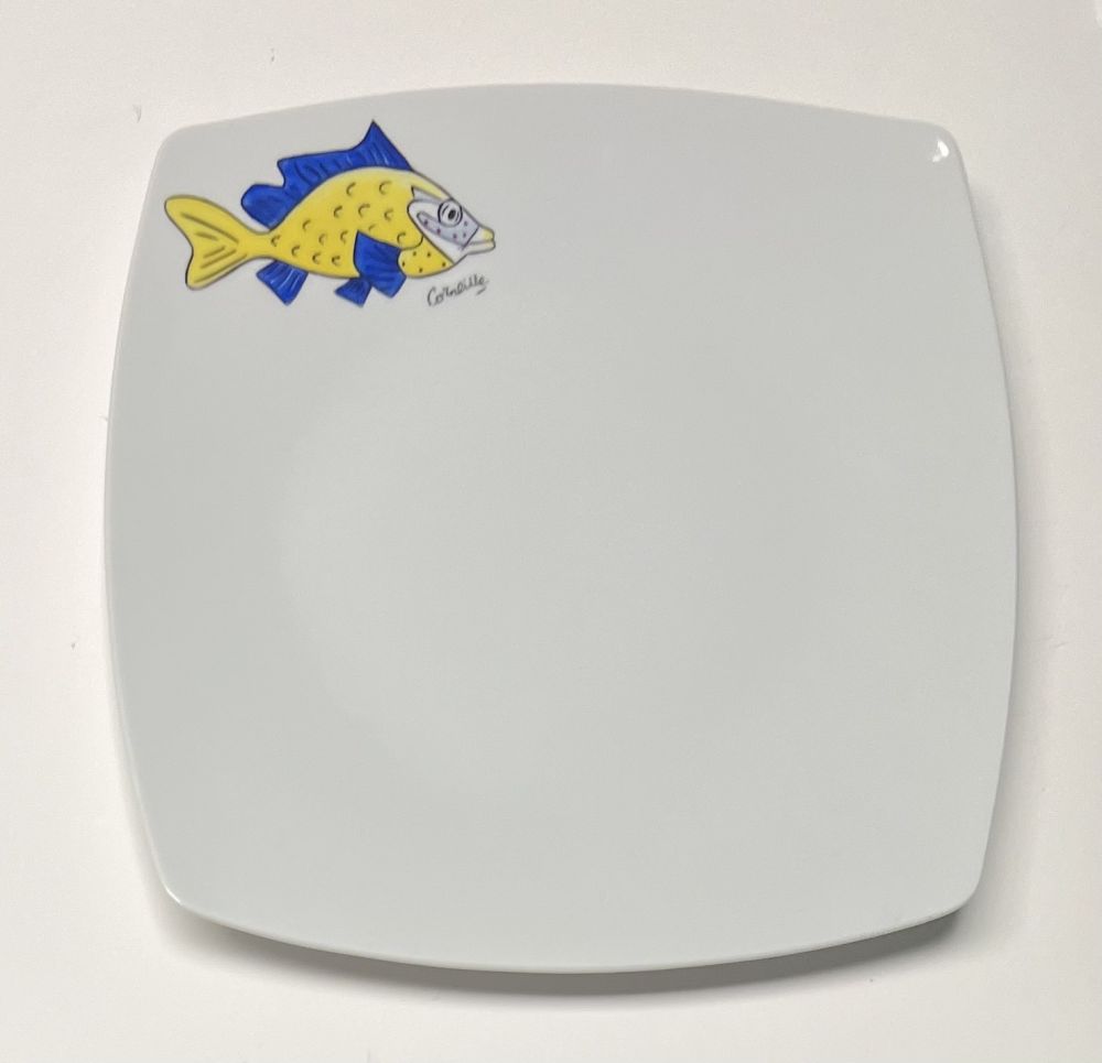 セラミック Corneille - Assiette Poisson Porcelaine de Limoges peinte à la main