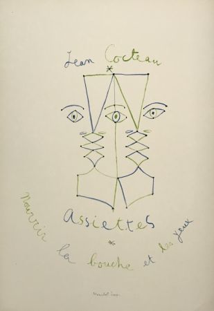 リトグラフ Cocteau - Assiettes - Nourrir la bouche et les yeux