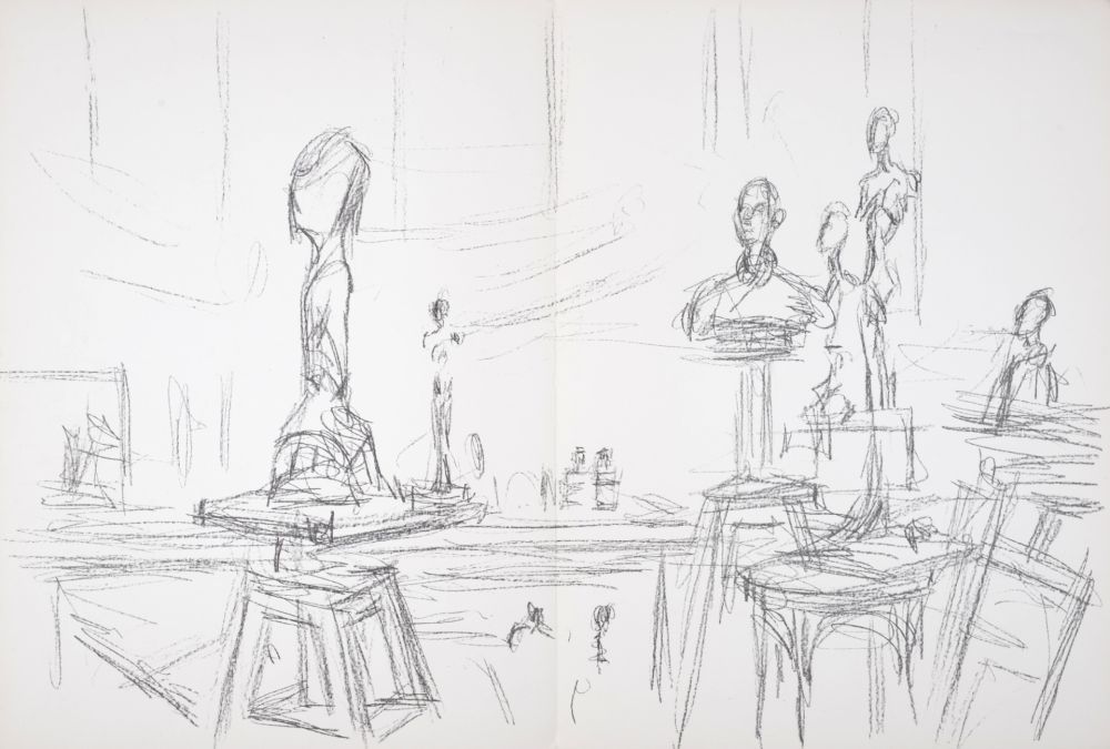 リトグラフ Giacometti - Atelier et sculptures, 1961