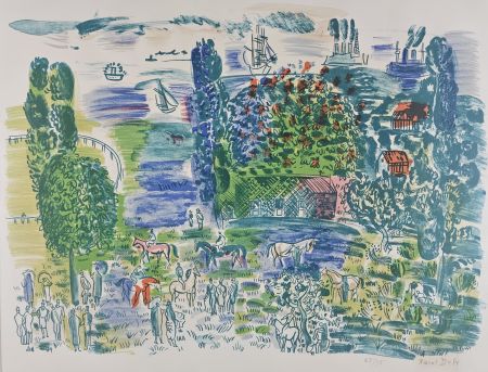 リトグラフ Dufy - Au Paddock