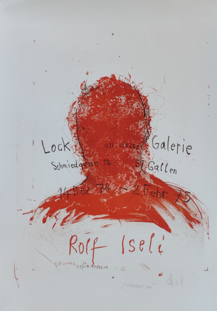 リトグラフ Iseli - Ausstellungsplakat Lock Galerie, St. Gallen, 14.12.1974-2.2.1975.