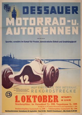 リトグラフ Anonyme - Automobilia Racing Poster (Motorrad-U Autorennen), 1950 - Large lithograph!
