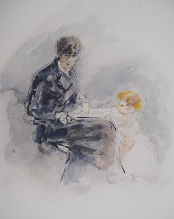 リトグラフ Morisot - Autoportrait avec sa fille