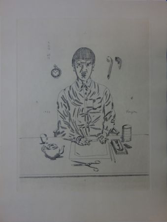 彫版 Foujita - Autoportrait à la table de travail