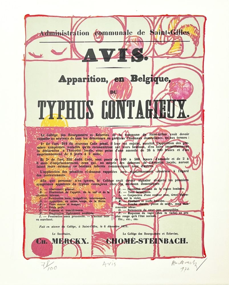 リトグラフ Alechinsky - Avis de typhus