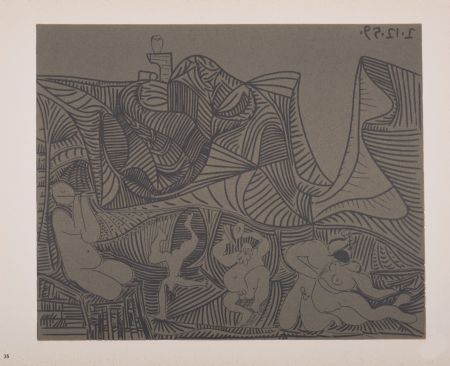 リノリウム彫版 Picasso - Bacchanale au hibou, 1962