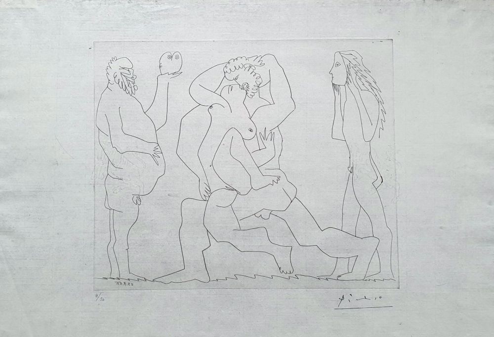 彫版 Picasso - Bacchanale au hibou et au jeune homme masqué