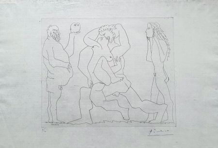 彫版 Picasso - Bacchanale au hibou et au jeune homme masqué