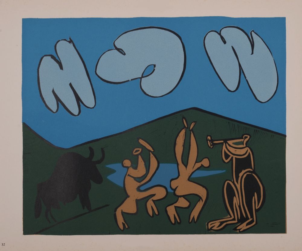 リノリウム彫版 Picasso (After) - Bacchanale au taureau noir, 1962