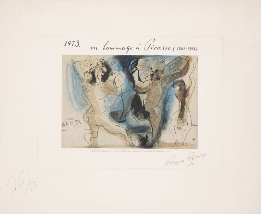 リトグラフ Picasso - Bacchanale, Mouton de Rothschild label