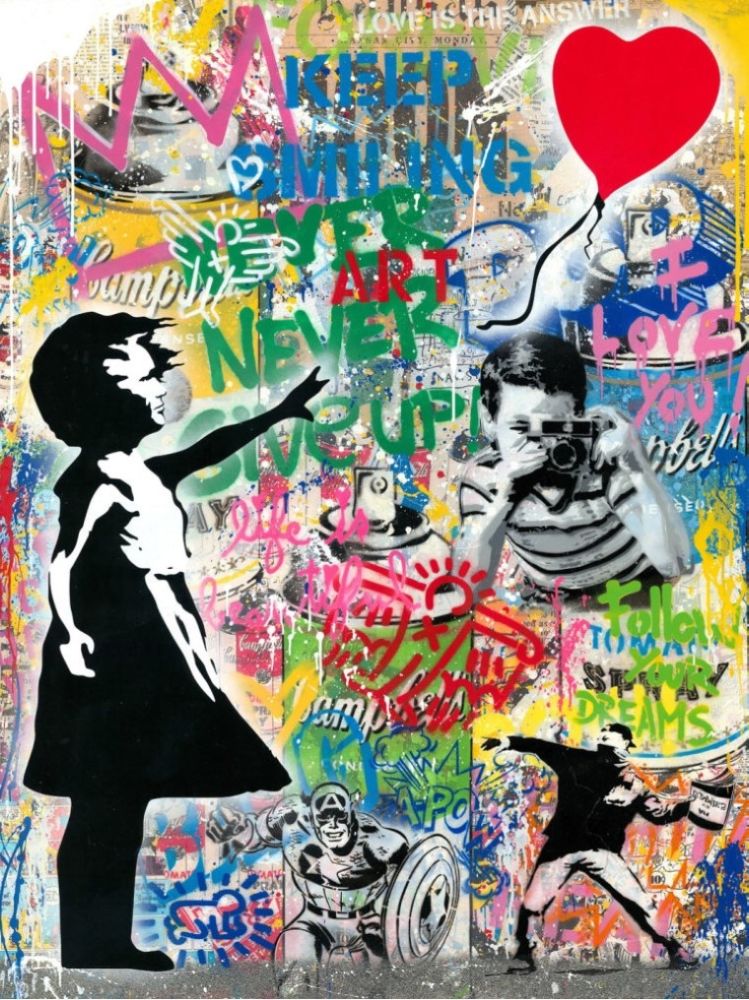 技術的なありません Mr. Brainwash - Balloon Girl - Banksy Record - Unique Mixed Media Stencil