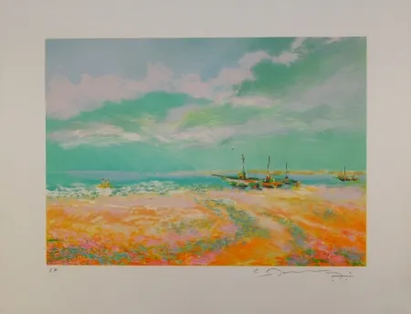 リトグラフ の リトグラフ Claude Manoukian, Bateaux à voile 