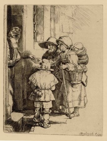 彫版 Rembrandt - Beggars Receiving Alms at the Door of a House