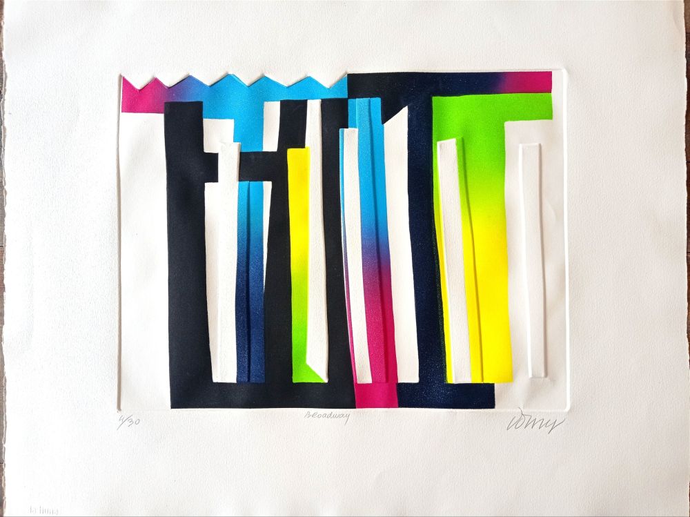カーボランダム Dorny - Bertrand DORNY, Broadway, Carborundum and Relief Lithograph in colours, Handsigned and Inscribed in pencil