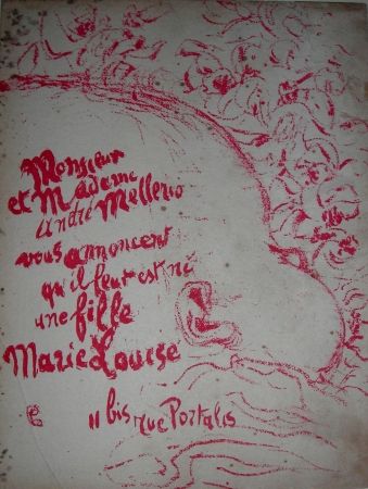 リトグラフ Bonnard -  Billet de naissance de Marie Louise Mellerio