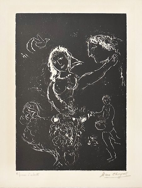 リトグラフ Chagall - Blanc sur noir