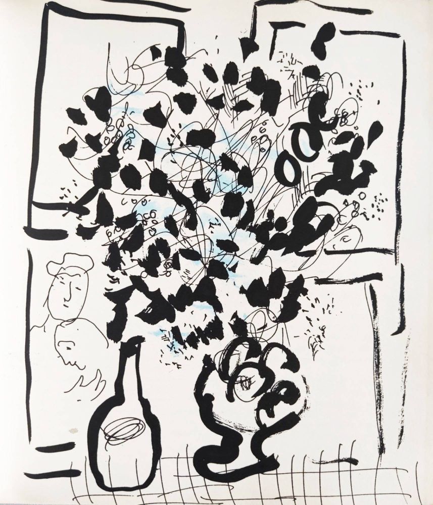 リトグラフ Chagall - Blue and Black Bouquet