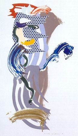 シルクスクリーン Lichtenstein - Blue Face, Brushstoke Figure Series