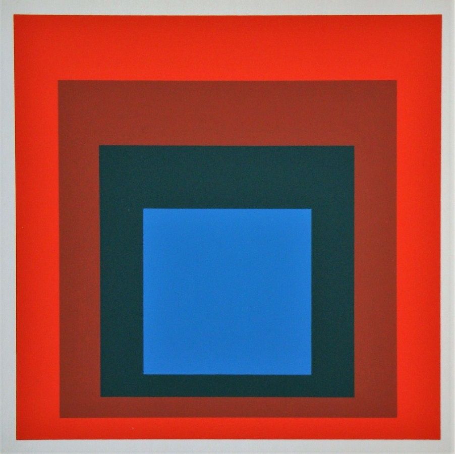 シルクスクリーン Albers - Blue+darkgreen with 2 reds, 1955