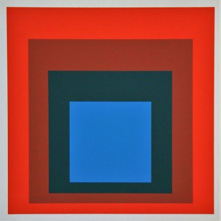 シルクスクリーン Albers - Blue+darkgreen with 2 reds, 1955