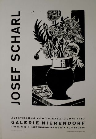 木版 Scharl - Blumen in hoher Vase