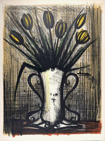リトグラフ Buffet - Bouquet de tulipes jaunes